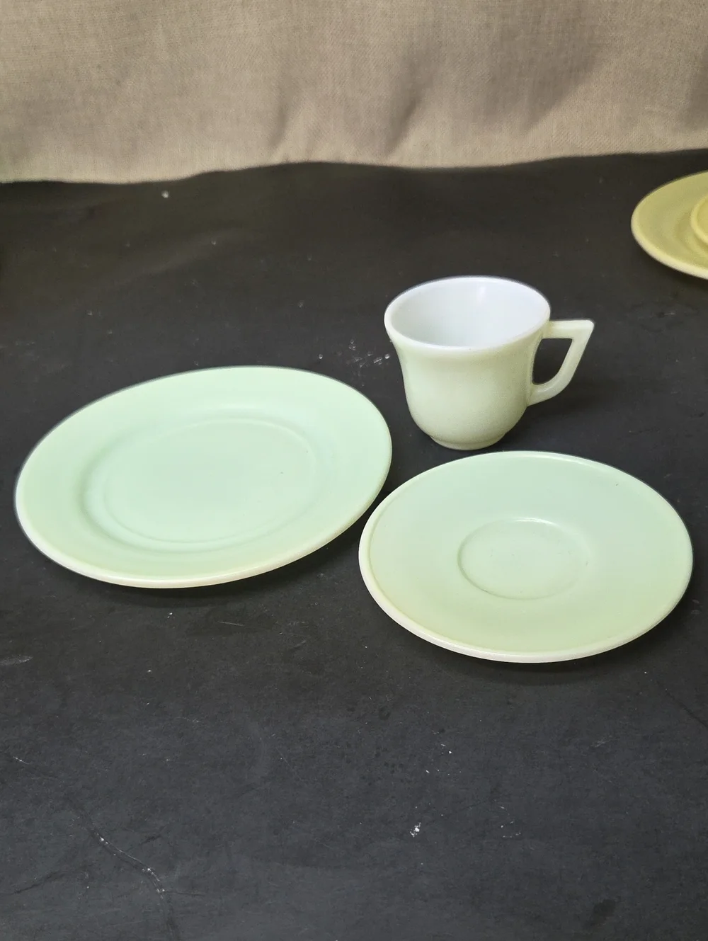 Hazel Atlas Little Hostess Glass Child's Tea Set 14pc 1940s Vintage + Silverware